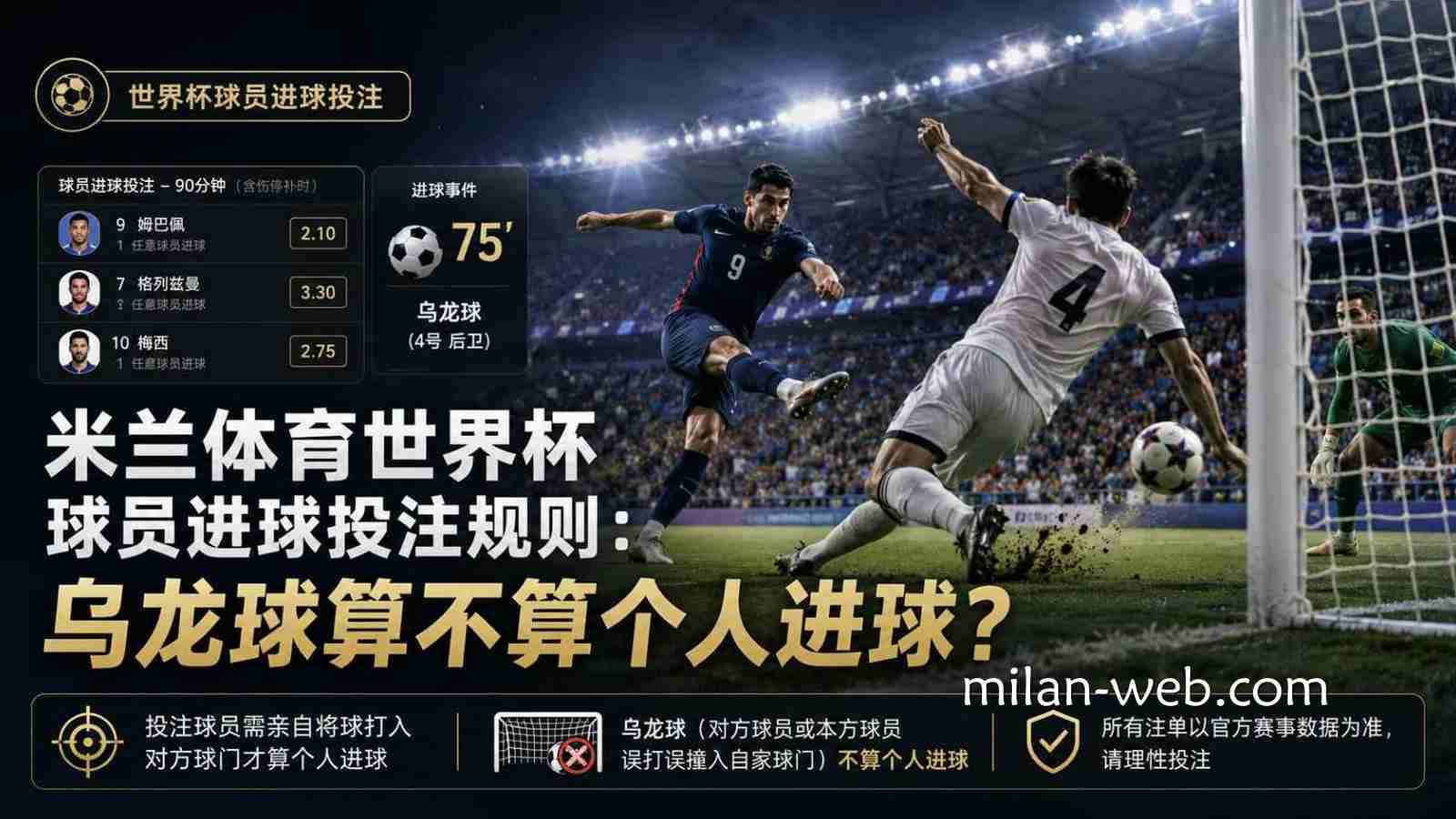 米兰体育世界杯球员进球投注规则：乌龙球算不算个人进球？